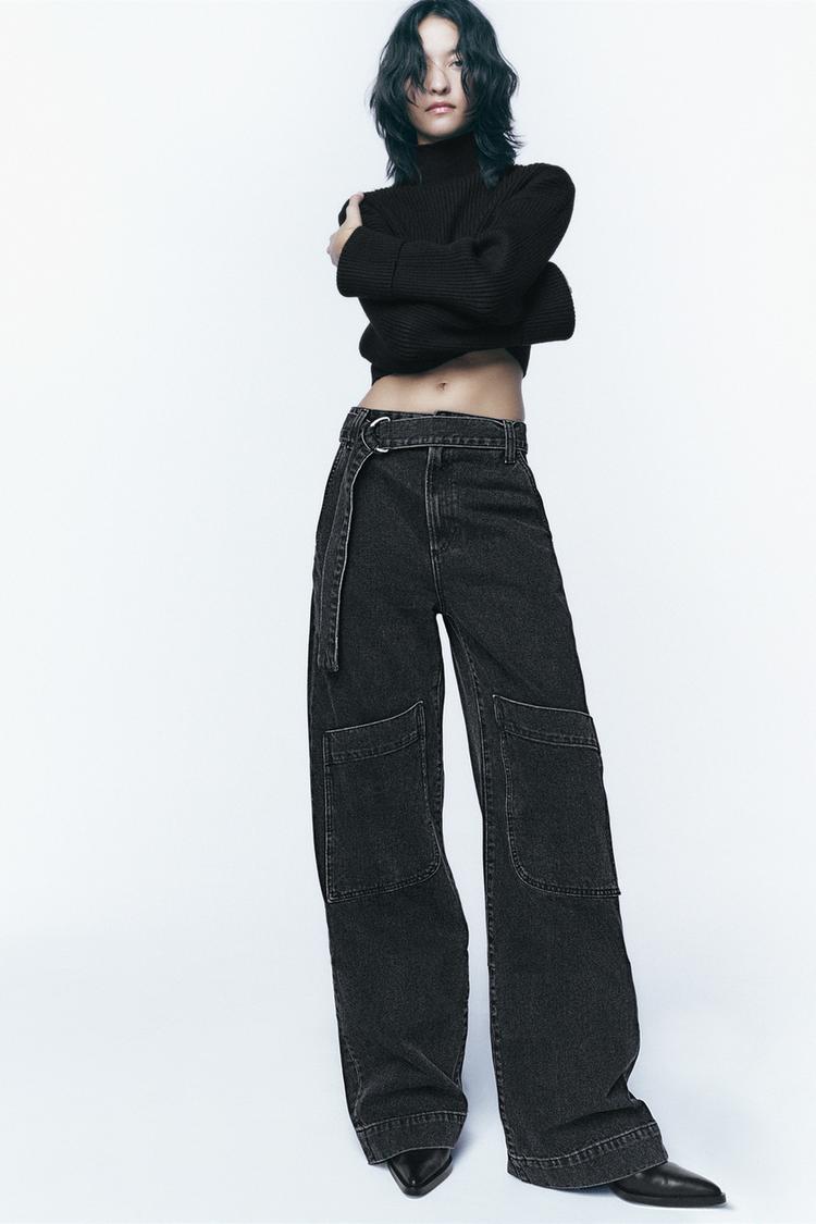 ZW THE BELTED DENIM デニムパンツ - ブラック | ZARA Japan / 日本